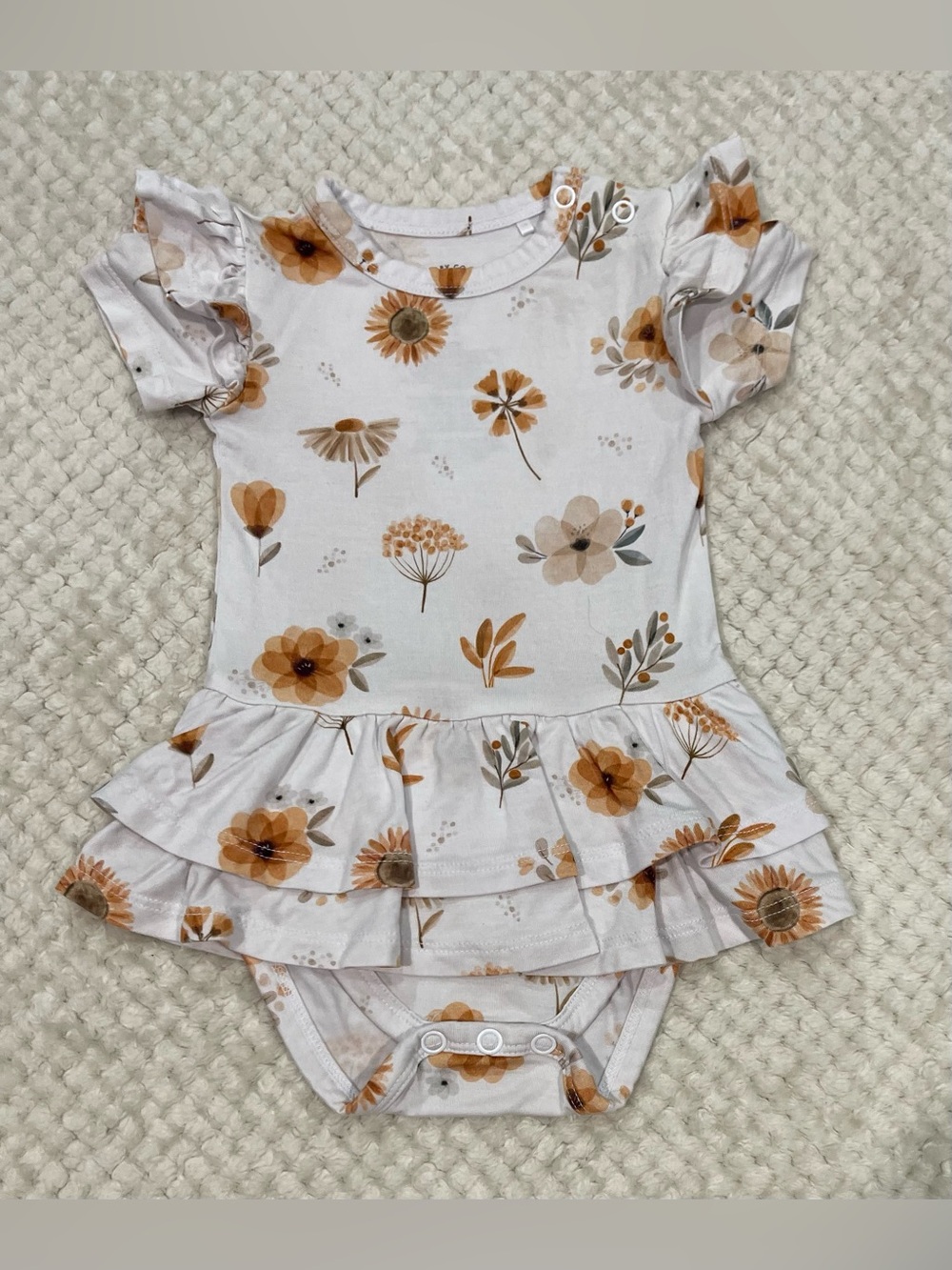 Sweet P Baby Co Golden Autumn Bamboo Ruffle Dress Romper 3-6M